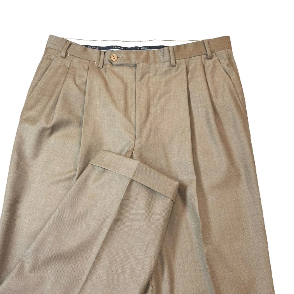 Canali Dress Pants Slacks Men’s 34x27 Brown Wool Pleated Cuffed